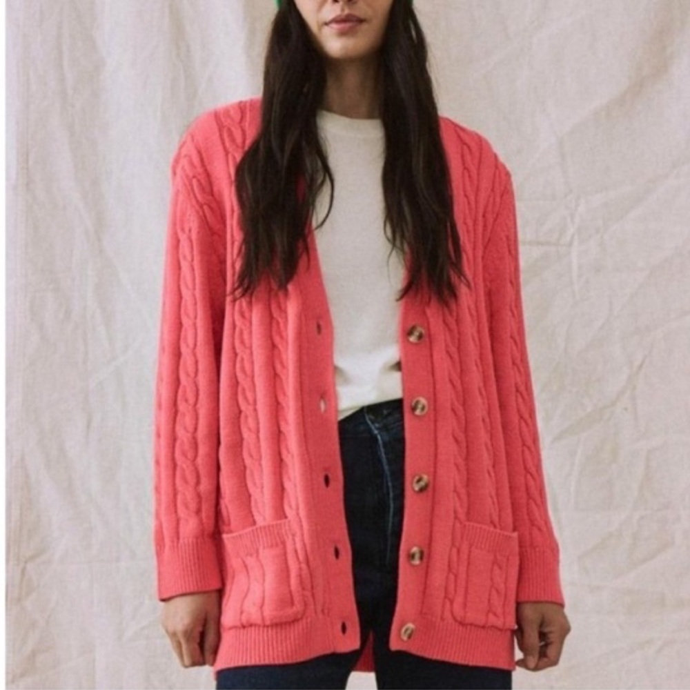 The Great. The Grandpa Cable Knit Cardigan Size 1/Small in Coral